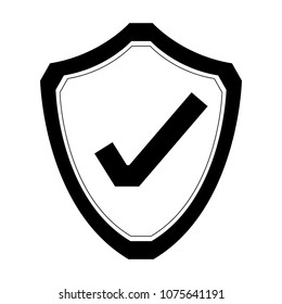 Shield checkmark symbol on black and white