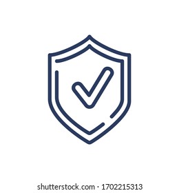 Shield with checkmark thin line icon. Verified indicator isolated outline sign. Insurance and protection concept. Vector illustration symbol element for web design and apps