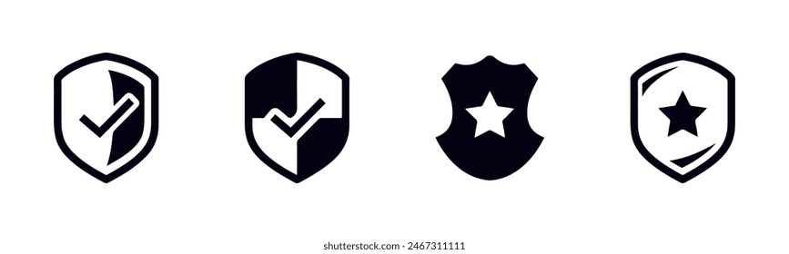 Shield with checkmark vector icon set. Shields protection approval symbol collection.