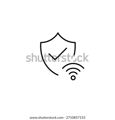 Shield with checkmark and wi-fi symbol. Cybersecurity, protected internet connection. Pixel perfect, editable stroke vector icon
