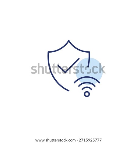 Shield with checkmark and wi-fi symbol. Cybersecurity, protected internet connection. Pixel perfect, editable stroke vector icon