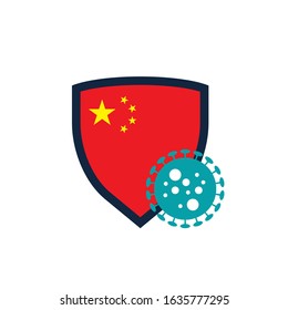 Shield with china flag and virus icon,vector illustration