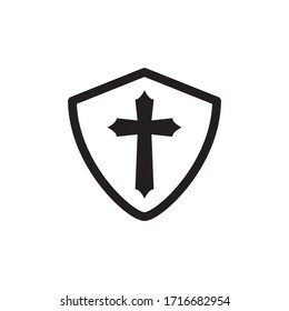 Shield With Christian Cross Icon In Trendy  Design Vector Eps 10