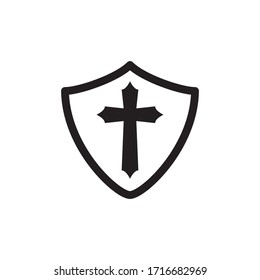 Shield With Christian Cross Icon In Trendy  Design Vector Eps 10