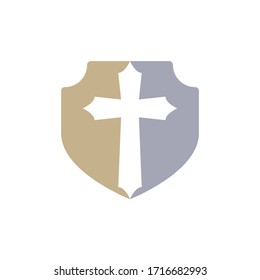 Shield With Christian Cross Icon In Trendy  Design Vector Eps 10