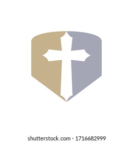 Shield With Christian Cross Icon In Trendy  Design Vector Eps 10