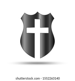 Shield with Christian Cross. Vector illustration. Creative Christian icon.