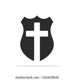 Shield with Christian Cross. Vector illustration. Creative Christian icon.