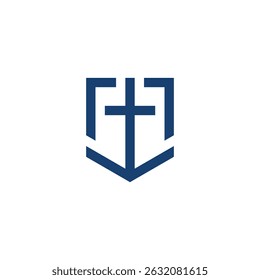 shield and church logo design vector template