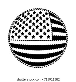 shield in circular shape with flag united states of america black silhouette on white background vector illustration