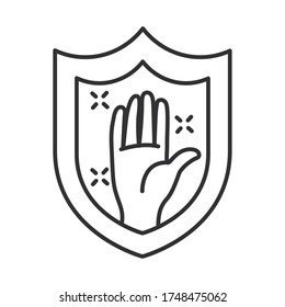 blindaje con icono de mano limpia sobre fondo blanco, estilo de línea, ilustración vectorial