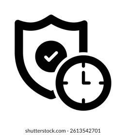 A shield with a clock, conveying a concept of secure time management