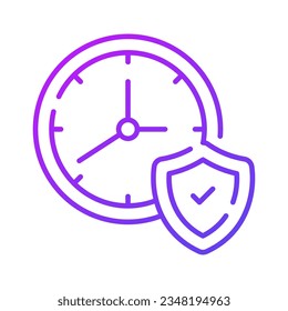 Shield with clock, protection time, warranty period icon design, premium vector