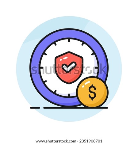 Shield with clock, protection time, warranty period icon design, premium vector