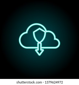 shield in the cloud download neon icon. Elements of Virus, antivirus set. Simple icon for websites, web design, mobile app, info graphics