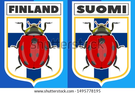 Shield coat of arms insect ladybug. The inscription in Finnish means Finland EPS10