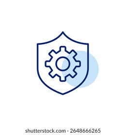 Shield and cogwheel. Security maintenance, privacy controls, it management, settings, protection. Pixel perfect, editable stroke vector icon