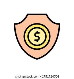 Schild-Münze-Dollar-Symbol. Einfache Farbe mit umrissenen Vektorelementen für Konkurssymbole für i und ux, website oder mobile Anwendungen