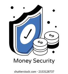 Shield With Coins, Isometric Icon Of Money Security 

