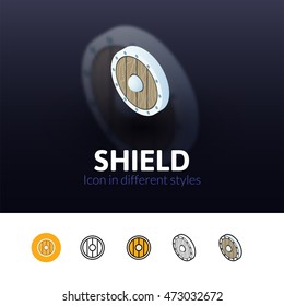 Shield color icon, vector symbol in flat, outline and isometric style isolated on blur background