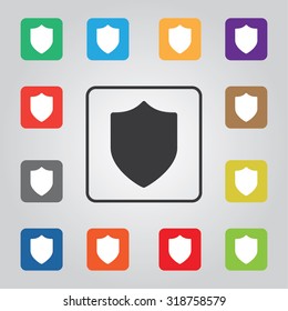 Shield colored vector icon set for web and mobile