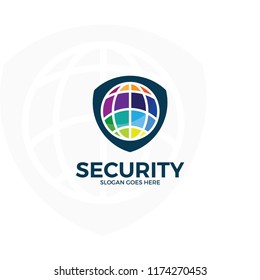 Shield with colorful globe icon vector.