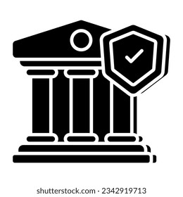 Shield with column building, icon of bank insurance