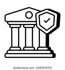 Escudo con construcción de columnas, icono de seguro bancario