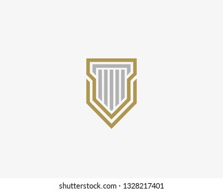 Shield with column vector logotype. Roman law, consulting logotype. 