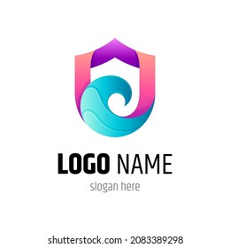 Shield combination wave logo template in gradient colors