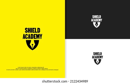 Shield Combine With Pen, Security Academy Logo Design Illustration