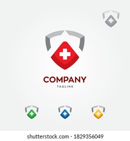 Shield combined with a cross logo vector Illustration graphic template