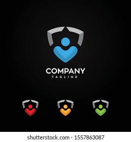 Shield Combined With A Man And Heart Logo Vector Illustration