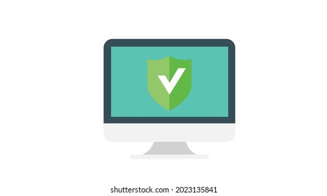 Shield and Computer Icon. vector isolated editable flat illustration of a computer with a shield sign