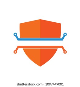 Shield and connect logo in isolated background representing sophisticated technology or security guard for computers