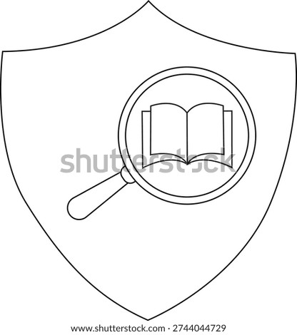 Shield contains a magnifying glass enlarging an open book