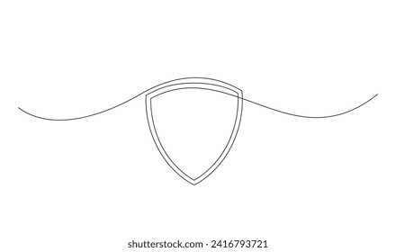 Schild mit durchgehender Linienkunst. Gartenzeichnung. Lineare Symbolvorlage schützen