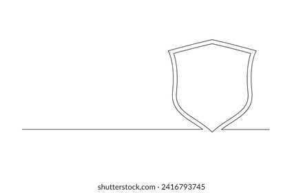 Shield continuous line art. Guard drawing sign. Protect linear symbol template