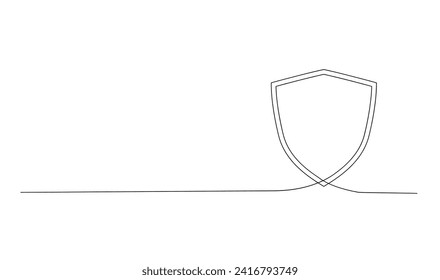 Shield continuous line art. Guard drawing sign. Protect linear symbol template