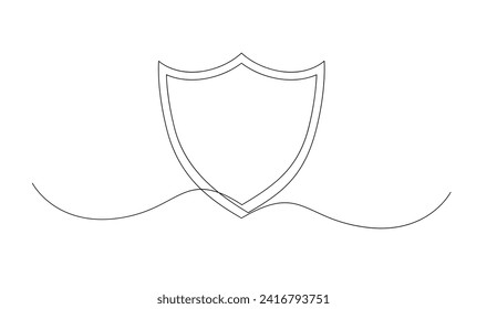 Shield continuous line art. Guard drawing sign. Protect linear symbol template