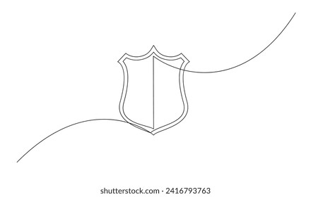 Shield continuous line art. Guard drawing sign. Protect linear symbol template