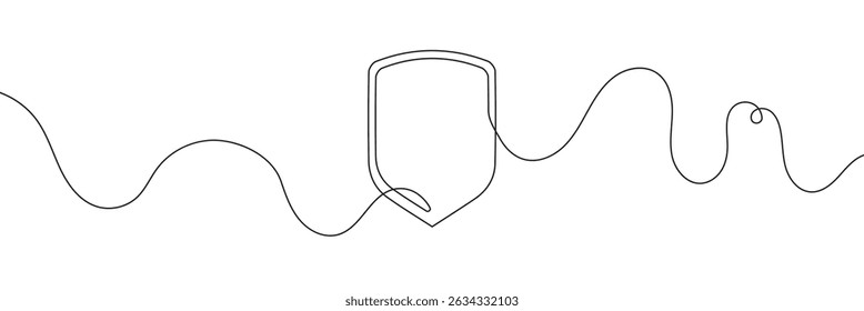 Escudo de arte em linha contínua. Proteger símbolo linear. Vetor isolado em fundo branco.