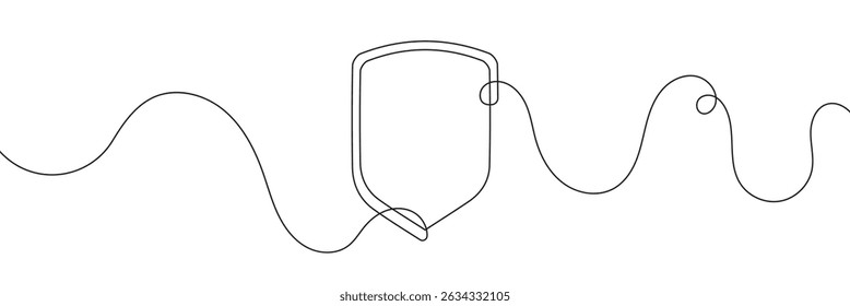 Escudo de arte em linha contínua. Proteger símbolo linear. Vetor isolado em fundo branco.