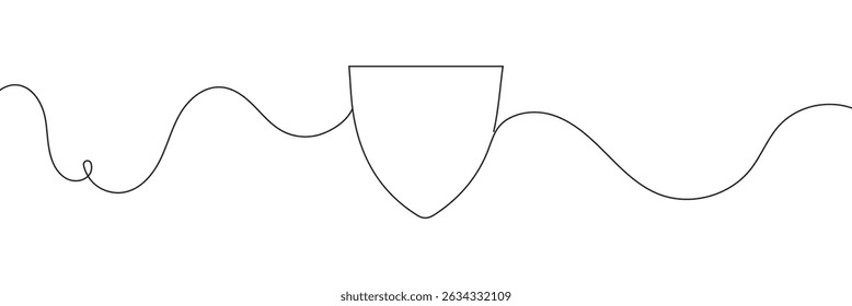 Escudo de arte em linha contínua. Proteger símbolo linear. Vetor isolado em fundo branco.