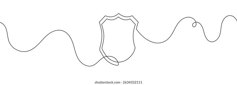 Escudo de arte em linha contínua. Proteger símbolo linear. Vetor isolado em fundo branco.