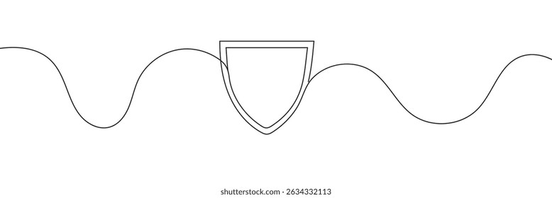 Escudo de arte em linha contínua. Proteger símbolo linear. Vetor isolado em fundo branco.