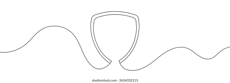 Escudo de arte em linha contínua. Proteger símbolo linear. Vetor isolado em fundo branco.