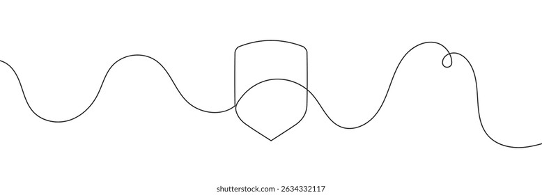 Escudo de arte em linha contínua. Proteger símbolo linear. Vetor isolado em fundo branco.