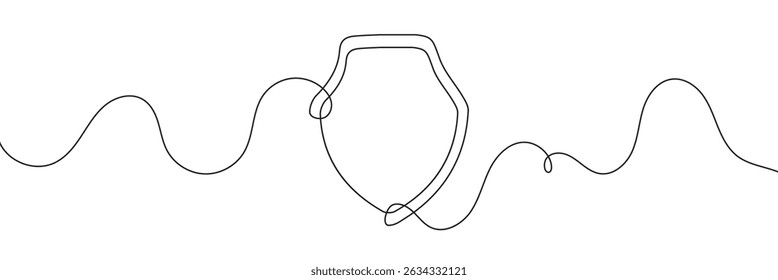 Escudo de arte em linha contínua. Proteger símbolo linear. Vetor isolado em fundo branco.