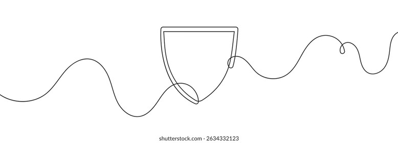 Escudo de arte em linha contínua. Proteger símbolo linear. Vetor isolado em fundo branco.